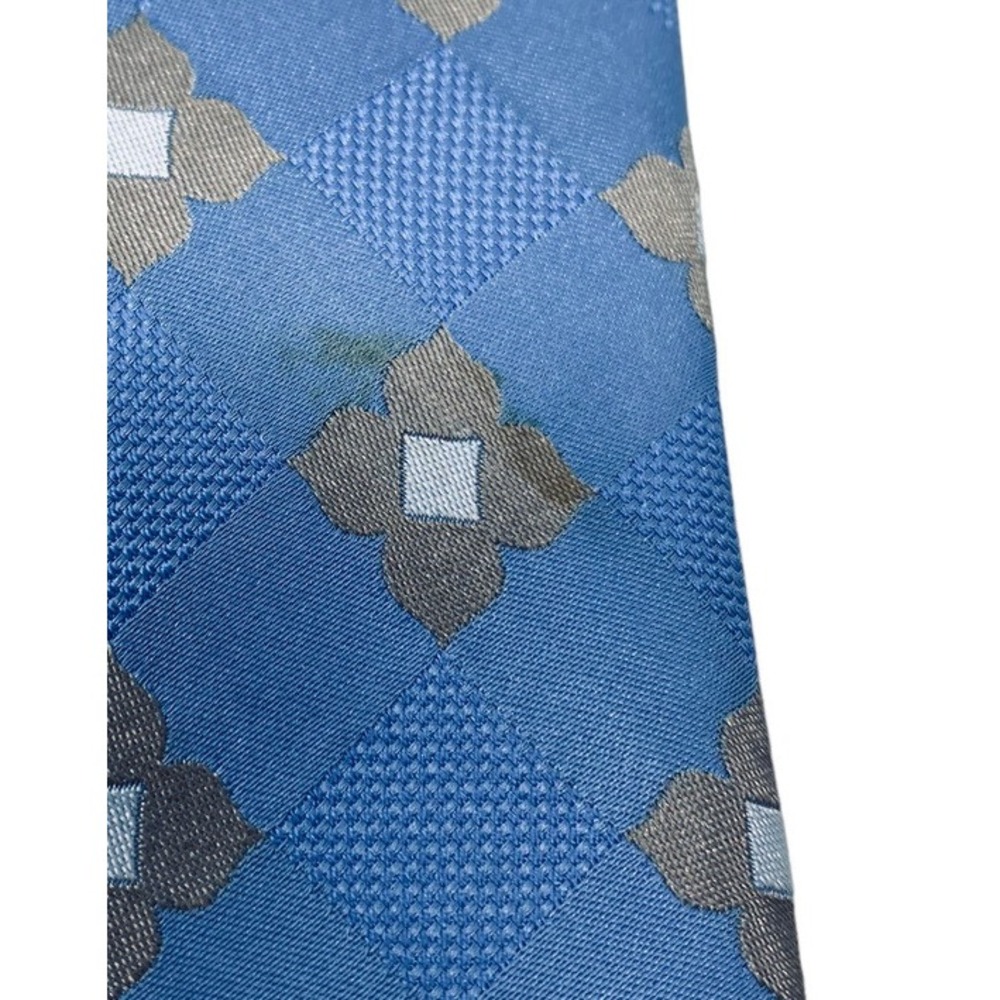 MICHAEL Michael Kors Mens Floral Necktie Metallic and Sky Blue Design 100% Silk - Picture 3 of 3